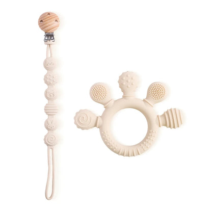 1PC Baby Silicone Teether Toy with Pacifier Chain | BPA-Free Finger Ring Soothing Teething Toy for Newborns & Baby Shower Gifts