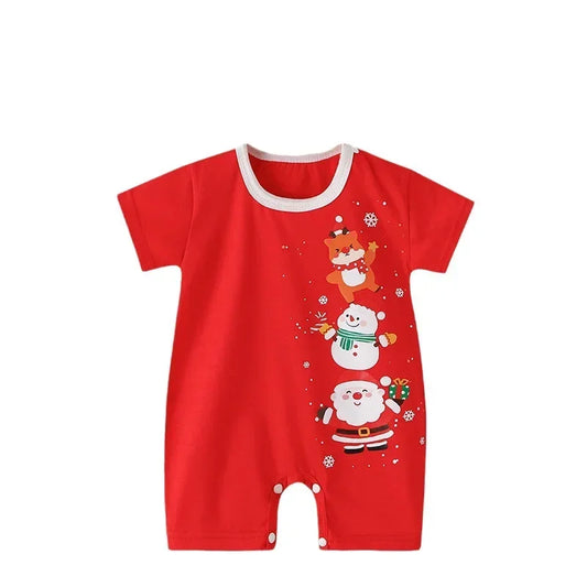 Baby First Christmas Costume | Newborn Infant Short Sleeve Bodysuit | Baby Boys Girls Thin Romper Jumpsuit Holiday Outfit