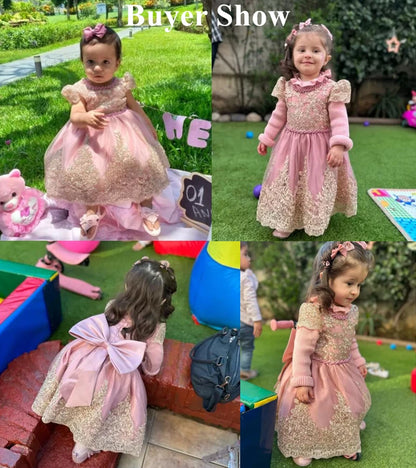 Baby Girl Christmas Dress | Toddler Long Sleeve Lace Tutu Princess Gown | 1st Birthday, Wedding & Party Outfit