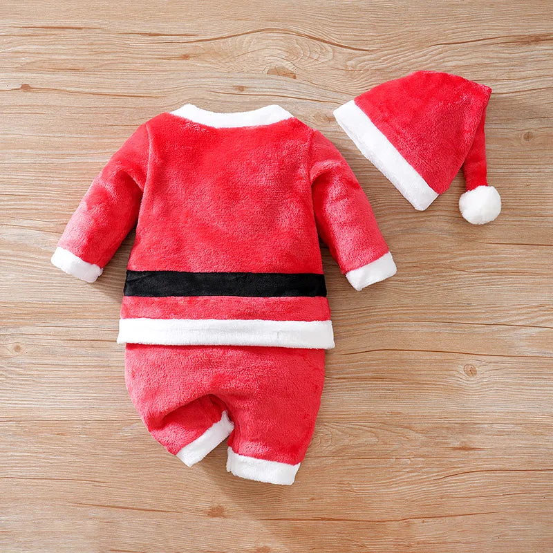 Baby Christmas Velvet Jumpsuit | Warm Long-Sleeve Winter Outfit | Thickened Role-Play Costume (0–18 Months)