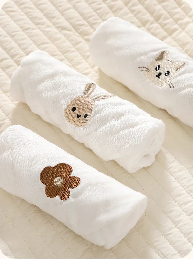 Baby Saliva Towels – 6 Layer Cotton Embroidered Washcloths | Soft Hand & Face Wipes, Burp Cloths, Bibs for Newborns & Toddlers