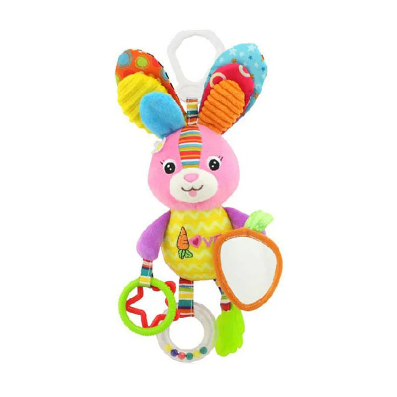 Soft Infant Crib & Stroller Mobile Hanging Rattle – Cute Stuffed Animal Baby Toys | Educational Hand Grip Toy for Brain Development