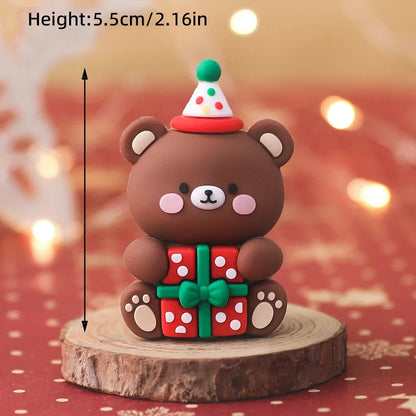 Christmas Cake Topper Set | Bear Doll Ornaments, Red Sweater & Green Shirt, Rainbow Arch & Gift Box | Holiday Party Cake Decorations