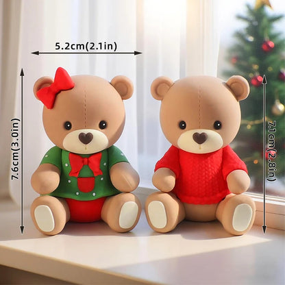 Christmas Cake Topper Set | Bear Doll Ornaments, Red Sweater & Green Shirt, Rainbow Arch & Gift Box | Holiday Party Cake Decorations
