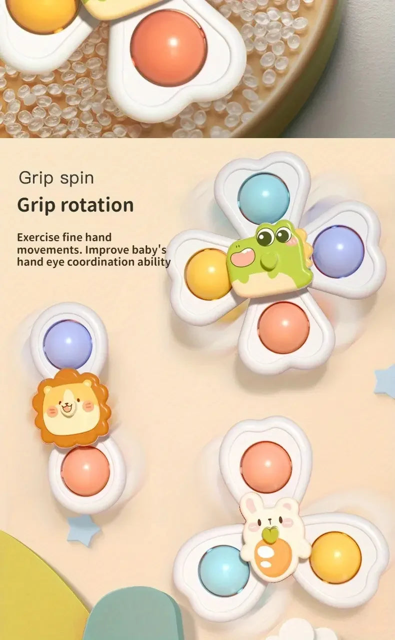 3PCS Baby Suction Cup Spinner Toys – Sensory Educational Bath Toys for Infants & Toddlers, Stress Relief Gift