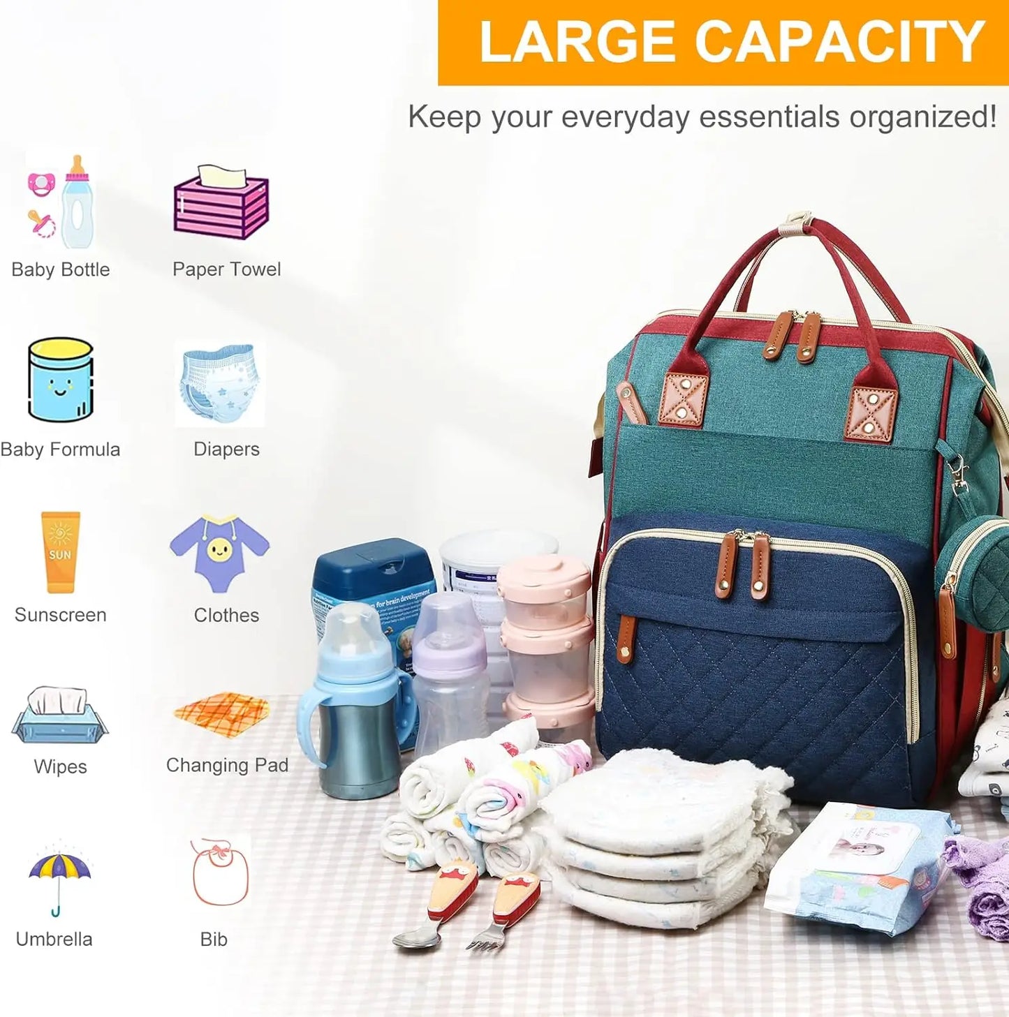 3-in-1 Baby Diaper Bag Backpack with Changing Station – Foldable Changing Pad & Large Travel Backpack for Boys & Girls