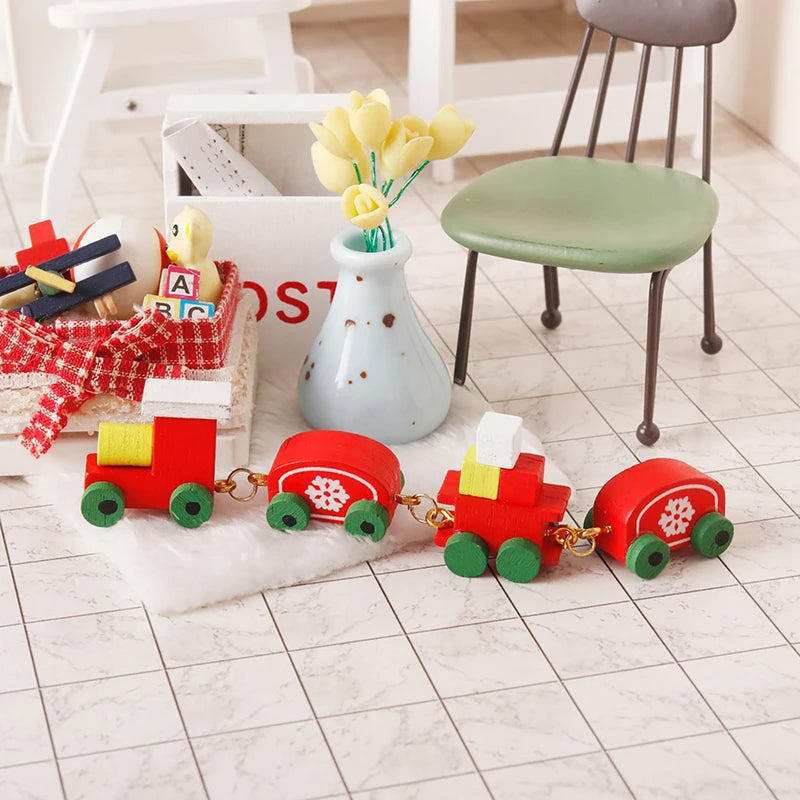 Christmas Dollhouse Decorations | Mini Snowflake Train, Festive Ornaments & Miniature Food Play Set