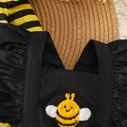 Baby Girl Bee Halloween Costume Set | Infant Romper + Tulle Suspender Dress | Newborn & Toddler Party Outfit