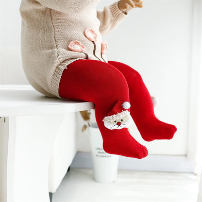 Baby Christmas Tights | Infant Girls Knitted Red Cotton Stockings | Newborn & Toddler Leggings 0–24 Months