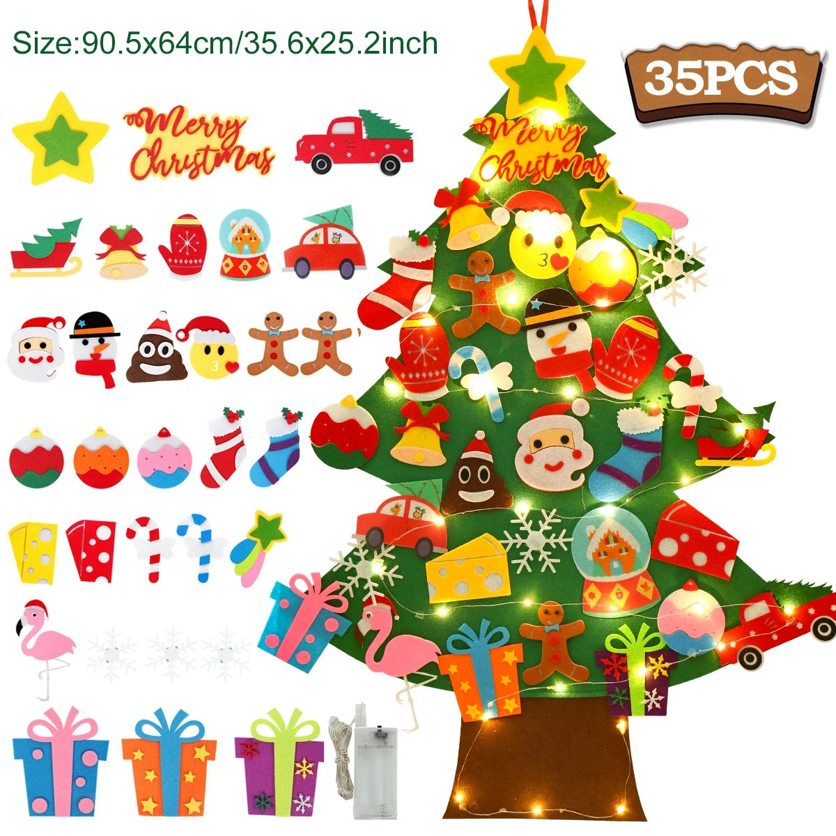 Kids DIY Felt Christmas Tree | Wall Hanging Xmas Tree with Ornaments | 2025 Christmas & 2026 New Year Decorations