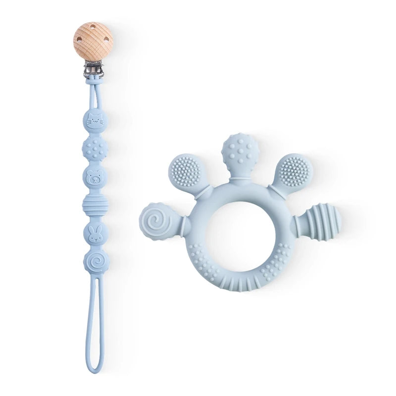 1PC Baby Silicone Teether Toy with Pacifier Chain | BPA-Free Finger Ring Soothing Teething Toy for Newborns & Baby Shower Gifts