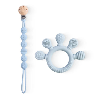 1PC Baby Silicone Teether Toy with Pacifier Chain | BPA-Free Finger Ring Soothing Teething Toy for Newborns & Baby Shower Gifts