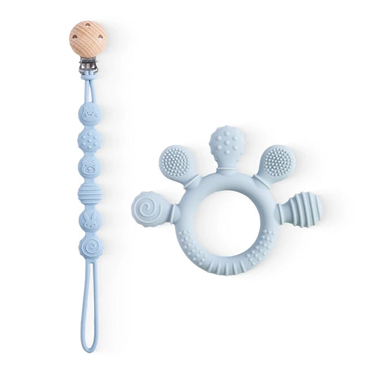 1PC Baby Silicone Teether Toy with Pacifier Chain | BPA-Free Finger Ring Soothing Teething Toy for Newborns & Baby Shower Gifts