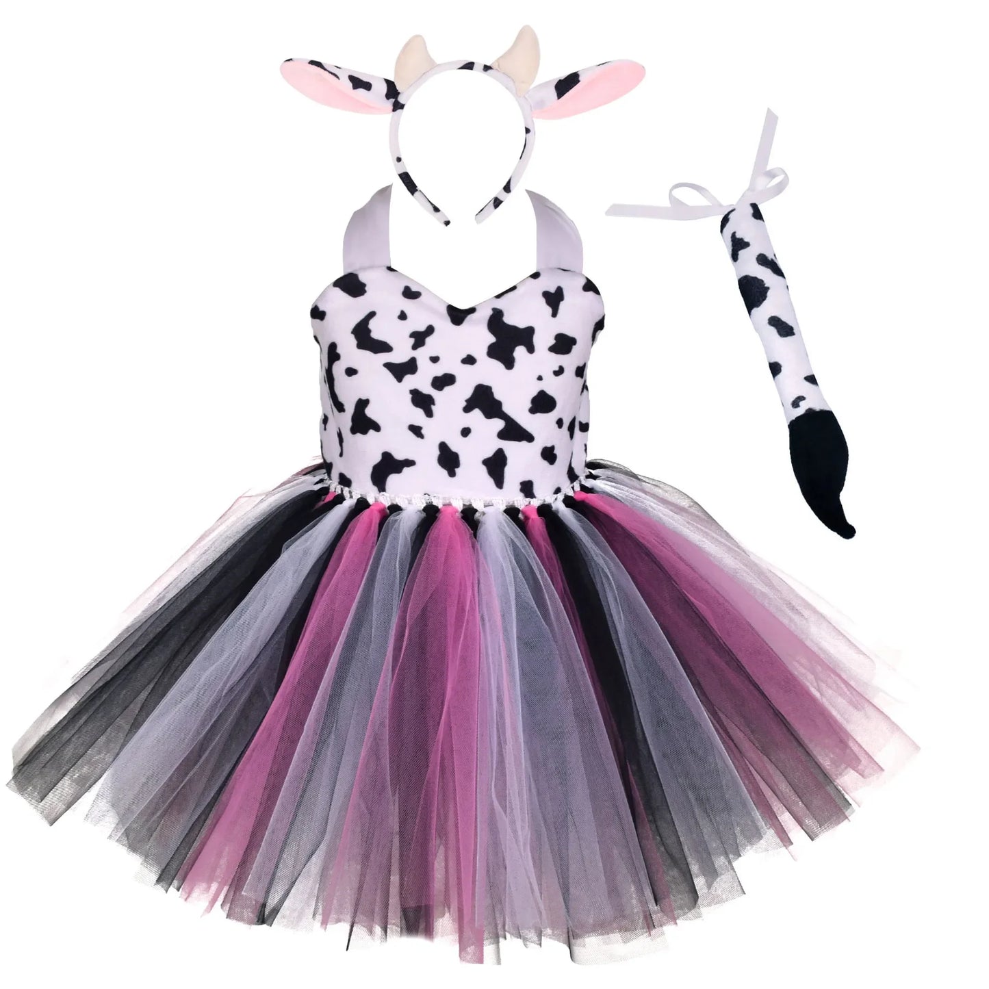 Baby Girls Halloween Animal Cosplay Costume | Kids Forest Theme Giraffe, Cow, Tiger, Leopard, Zebra Tutu Dress | Birthday & Party Outfit