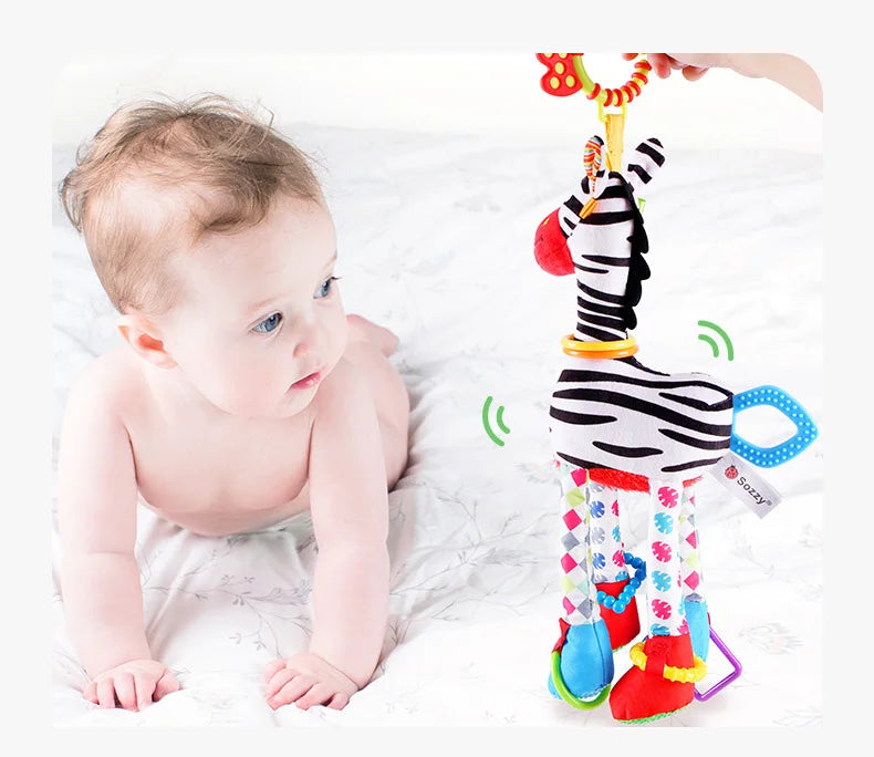 Soft Giraffe & Zebra Animal Handbell Rattle Plush Baby Toy with Teether | Infant Developmental Handle Toys for Newborn Gifts