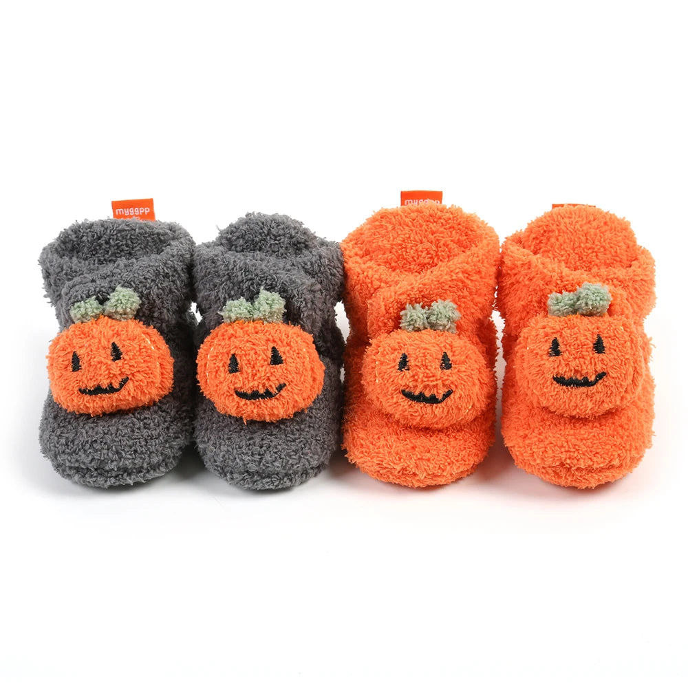 Baby Halloween Pumpkin Booties | Infant Newborn Sock Shoes | Winter Warm Crib Shoes | First Walkers & Prewalkers