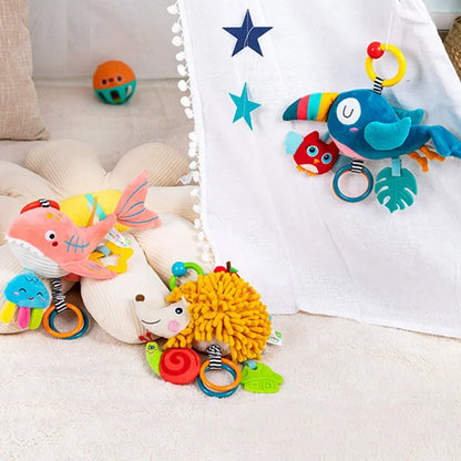 Soft Infant Crib & Stroller Mobile Hanging Rattle – Cute Stuffed Animal Baby Toys | Educational Hand Grip Toy for Brain Development