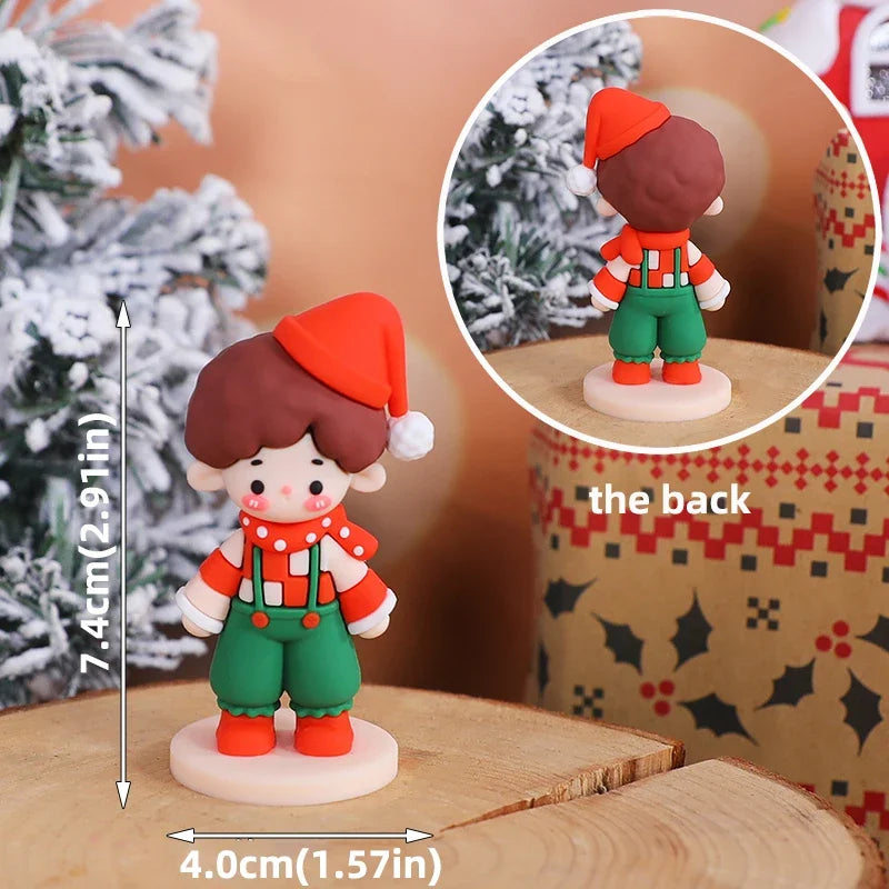 Christmas Cake Topper Set | Bear Doll Ornaments, Red Sweater & Green Shirt, Rainbow Arch & Gift Box | Holiday Party Cake Decorations