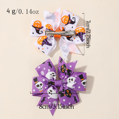 2PCS Baby Girl Halloween Hair Bows | Pumpkin Ghost Print Hair Clips | Toddler Kids Bowknot Hairpins & Accessories