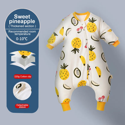 Baby Cartoon Split-Legged Sleepsack – Thickened Children’s Sleeping Bag with Detachable Sleeves for Boys & Girls, Autumn & Winter