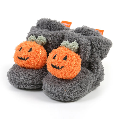 Baby Halloween Pumpkin Booties | Infant Newborn Sock Shoes | Winter Warm Crib Shoes | First Walkers & Prewalkers