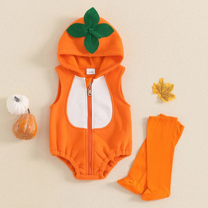 Baby Halloween Costume | Newborn Infant Pumpkin Print Romper + Stockings | Cute Animal Themed Outfit for Baby Boys & Girls