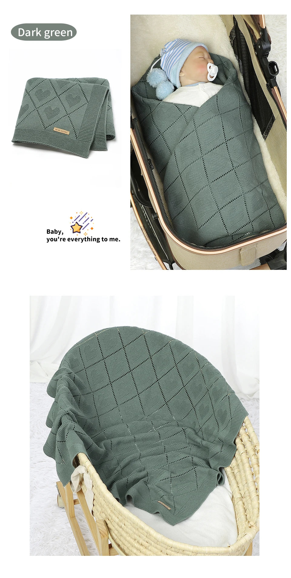 Super Soft Cotton Baby Blanket – Newborn Knit Swaddle Wrap for Stroller, Nursery & Sleeping (90×70cm)