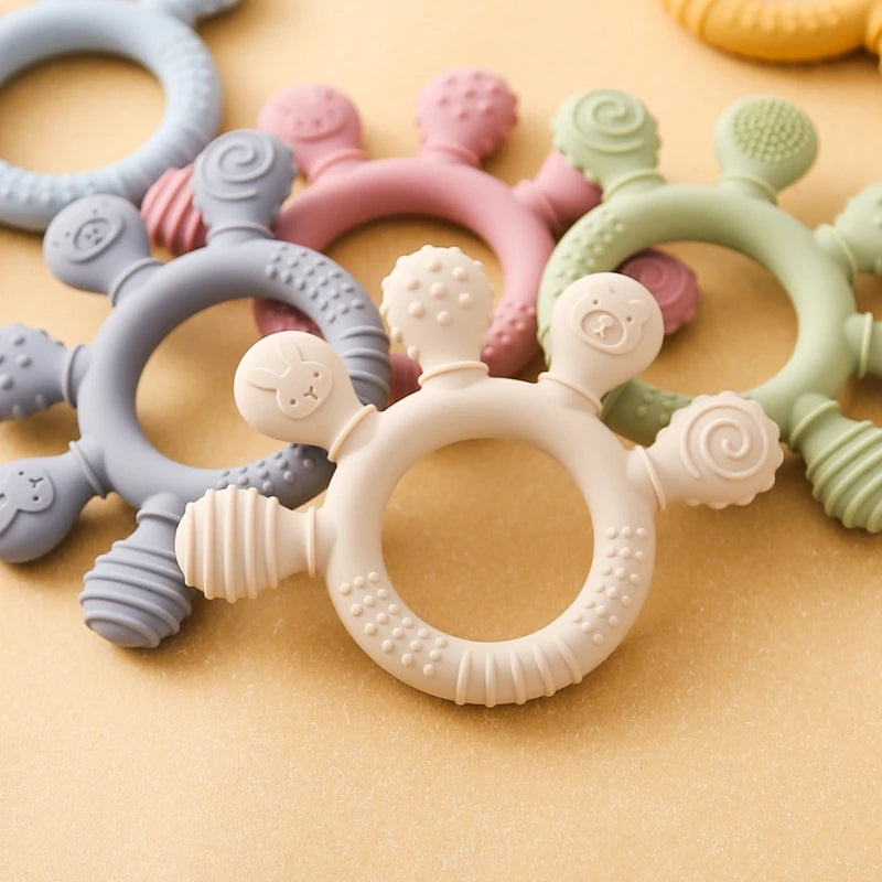 1PC Baby Silicone Teether Toy with Pacifier Chain | BPA-Free Finger Ring Soothing Teething Toy for Newborns & Baby Shower Gifts