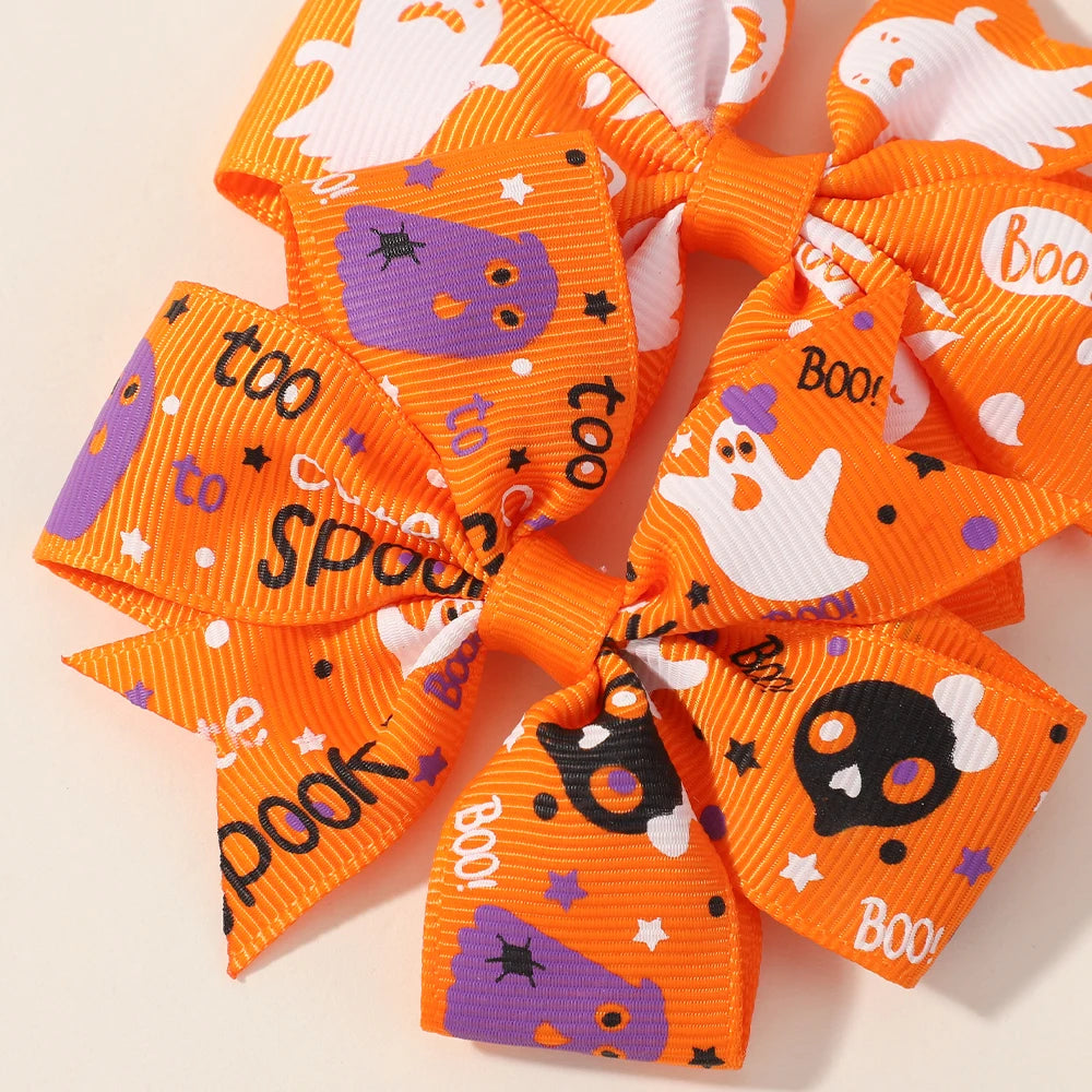 2PCS Baby Girl Halloween Hair Bows | Pumpkin Ghost Print Hair Clips | Toddler Kids Bowknot Hairpins & Accessories