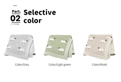 Infant Baby Cotton Blanket 90x70cm – Soft Sleepsack & Swaddle Quilt with Cute Cartoon Sheep | Newborn Boy & Girl Bedding Plaid for Crib & Stroller
