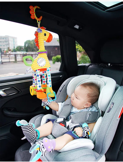 Soft Infant Crib & Stroller Mobile Hanging Rattle – Cute Stuffed Animal Baby Toys | Educational Hand Grip Toy for Brain Development