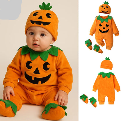 Baby Halloween Pumpkin Costume | Infant Romper 3PCS Onesie Outfit | Newborn Cosplay Party Clothing Set