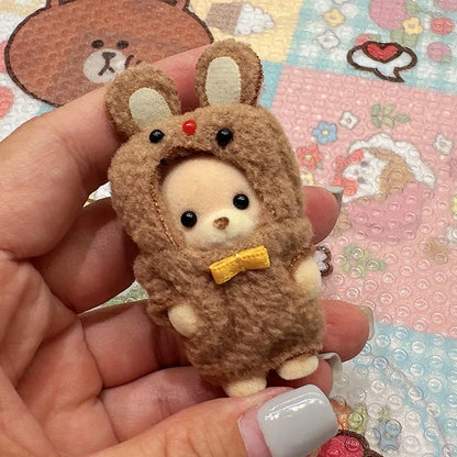 Original Sylvanian Families Rabbit Grove Family & Panda Chef Baby | Dollhouse Christmas Girl Flocking Dolls | Collectible Ornaments & Decorations