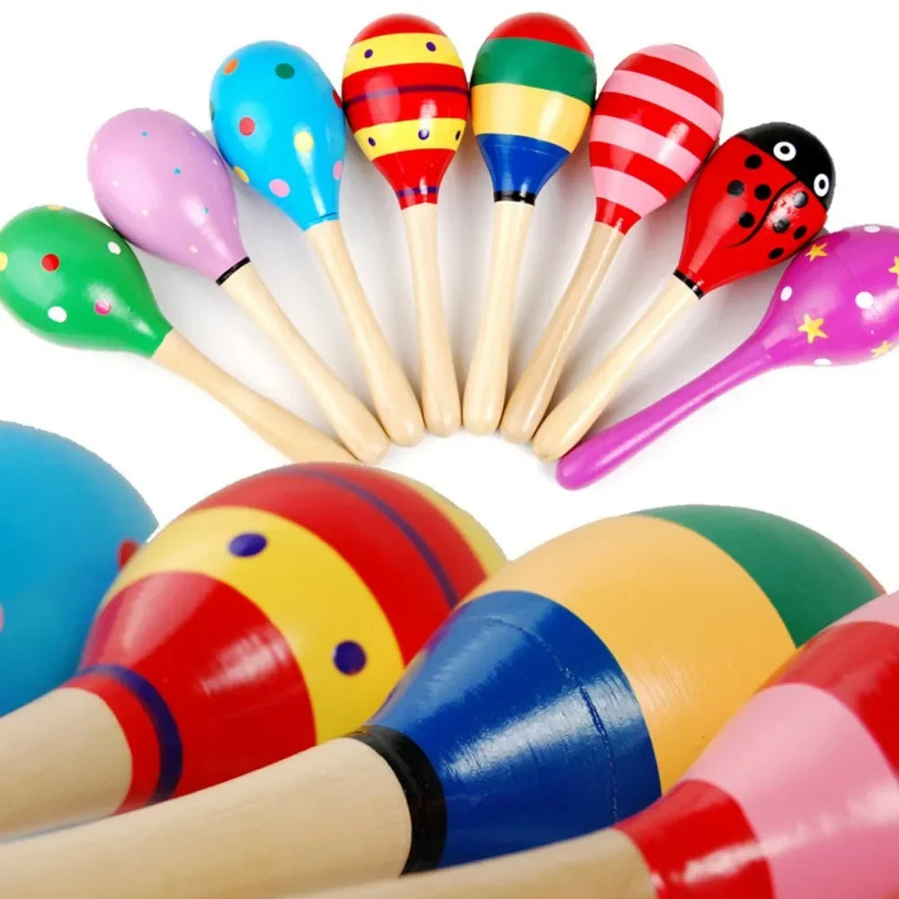 Large Montessori Baby Toy – Wooden Colorful Musical Instrument Rattle Shaker | Sand Hammer Bell Early Learning Toy for Kids