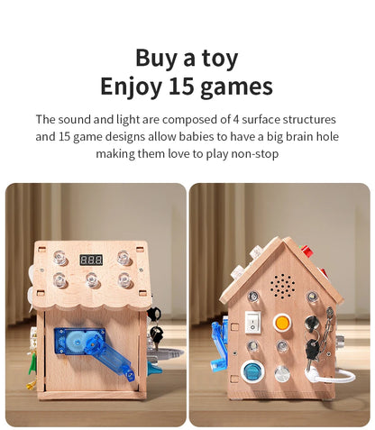 Montessori Busy House – Educational Wooden Activity Toy with Light Switches, Buttons & Music for 3-Year-Old Boys & Girls, Hands-On Learning Gift