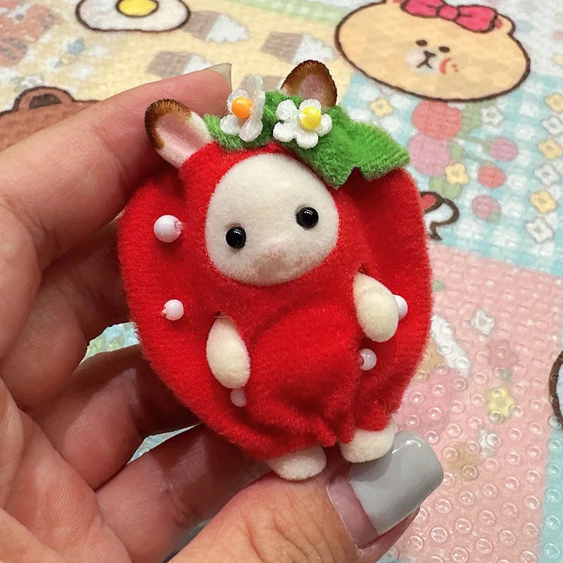 Original Sylvanian Families Rabbit Grove Family & Panda Chef Baby | Dollhouse Christmas Girl Flocking Dolls | Collectible Ornaments & Decorations