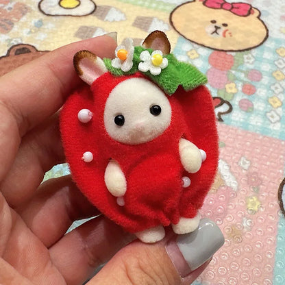 Original Sylvanian Families Rabbit Grove Family & Panda Chef Baby | Dollhouse Christmas Girl Flocking Dolls | Collectible Ornaments & Decorations