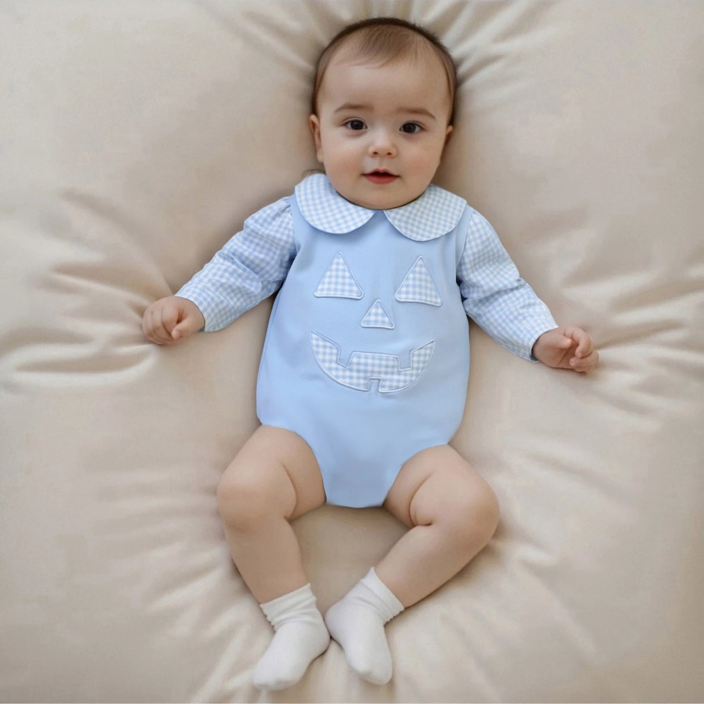 Infant Baby Halloween Romper | Long Sleeve Plaid Print Jumpsuit with Doll Collar | Cute Fall Outfit for Newborns & Toddlers