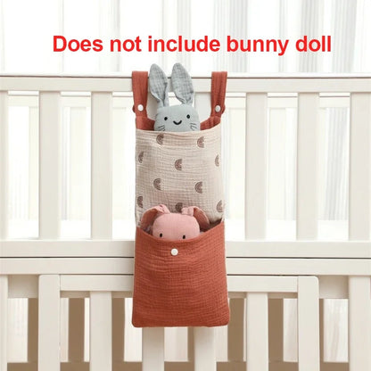 Baby Bed Hanging Storage Bag | Cotton Crib Organizer with Diaper & Toy Pockets | Newborn Bedding Accessories