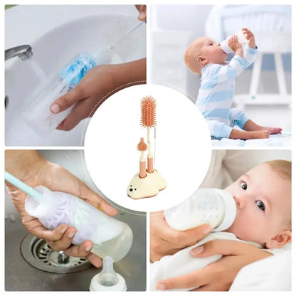 Baby Bottle Brush Cleaner Set with Nipple Brush & Base | Portable Water Bottle Cleaner Brush for Baby Bottles & Enhanced Cleaning