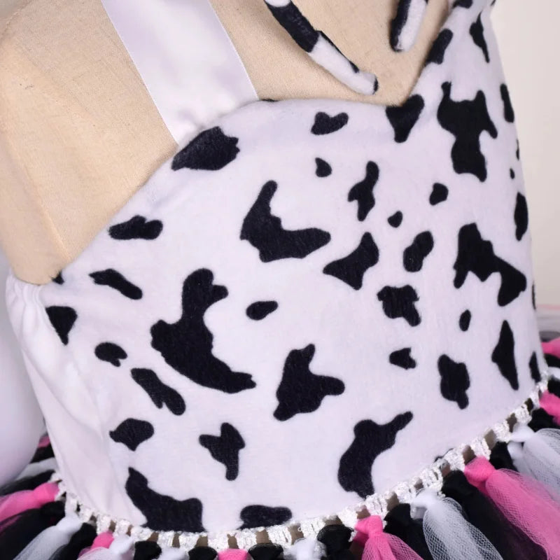 Baby Girls Halloween Animal Cosplay Costume | Kids Forest Theme Giraffe, Cow, Tiger, Leopard, Zebra Tutu Dress | Birthday & Party Outfit