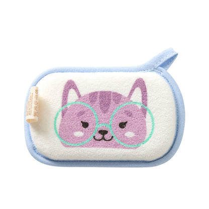 Baby Bath Sponge Brush | Soft Cotton Scrubber Towel with Elephant Pattern | Infant & Children Shower Bath Ball