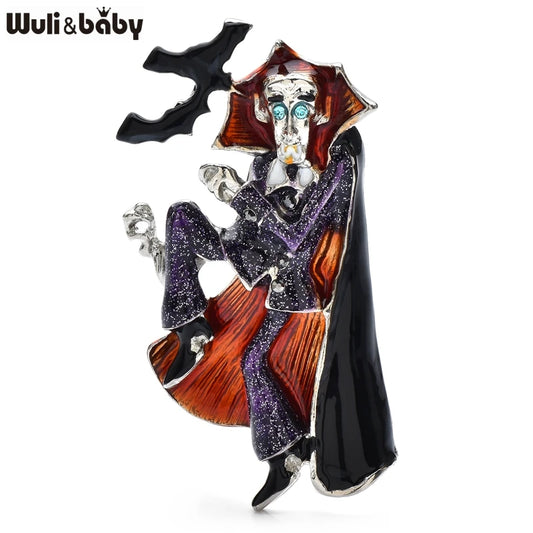 Wuli&baby Halloween Brooch Pin | Enamel Male Witch & Vampire Dracula Badge | Festival Jewelry Accessory & Gift