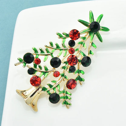 Wuli&baby Christmas Tree Brooch | Enamel Rhinestone Pin for Women & Unisex | Holiday Jewelry Gift, Party & Office Accessory